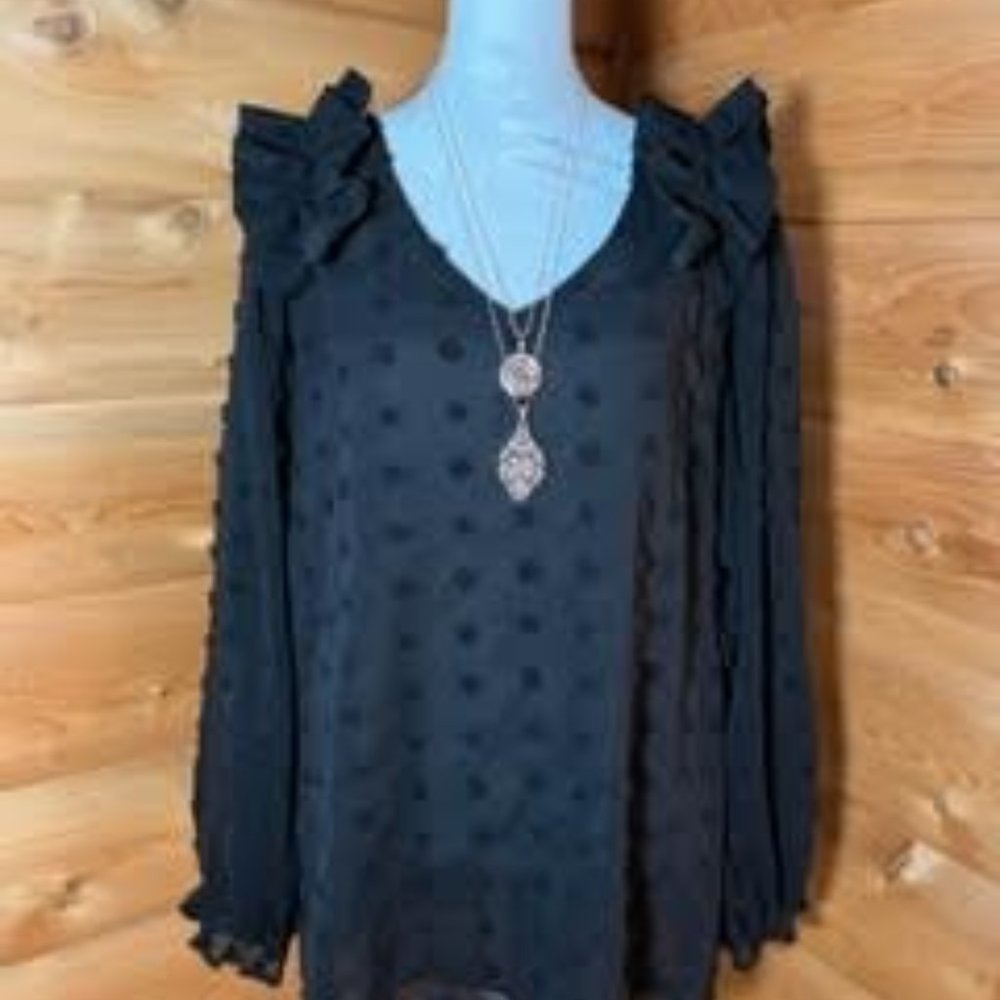 Black, lace top with sheer long sleeve, XL